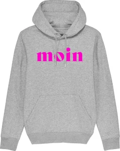 Hoodie "Moin" Heather Grey/Neonpink
